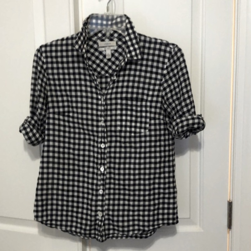 J crew gingham button up top